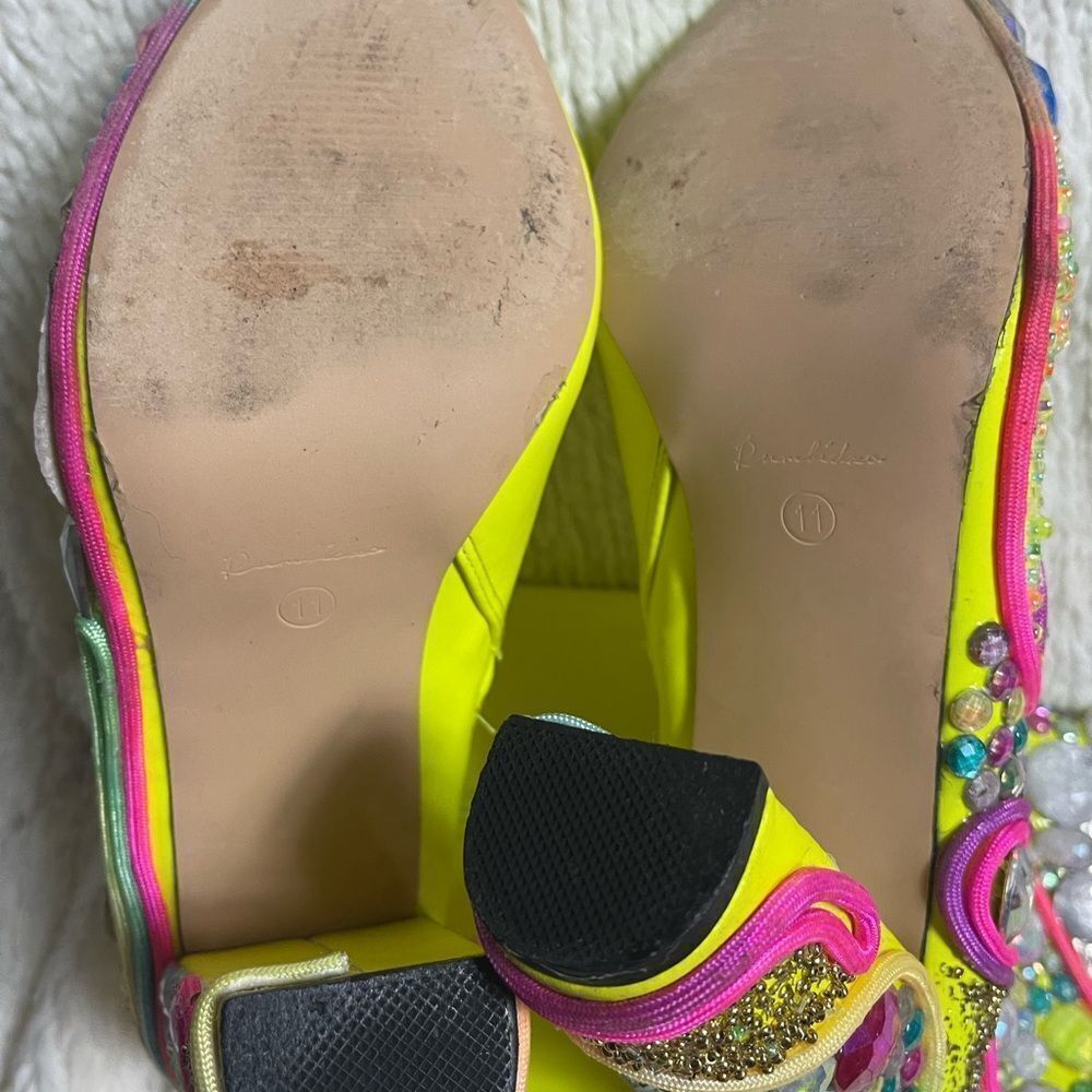 Rumbidra synthetic Neon green mid calf heel boots Colorful embellishments SZ11 - Picture 11 of 15